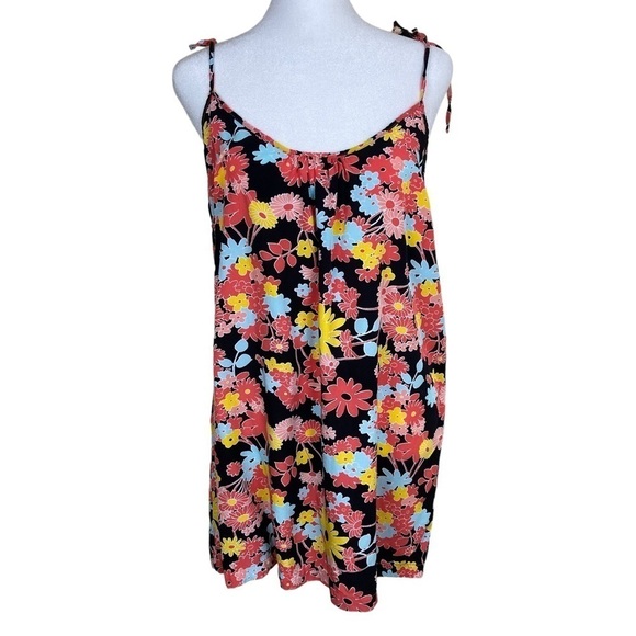 Modcloth Flowerpower ‘60s Style Mini Sundress Black/Pink/Yellow/Blue Size M - Picture 1 of 15